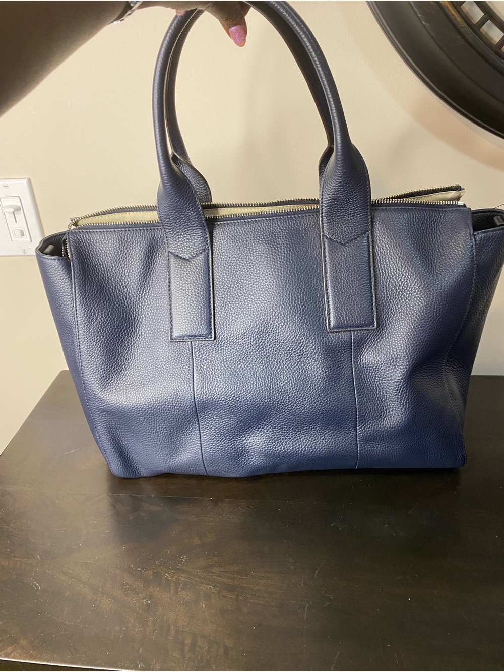 Jem + Bea Navy Leather Baby Tote Bag with Dual Top Handles - Picture 5 of 13